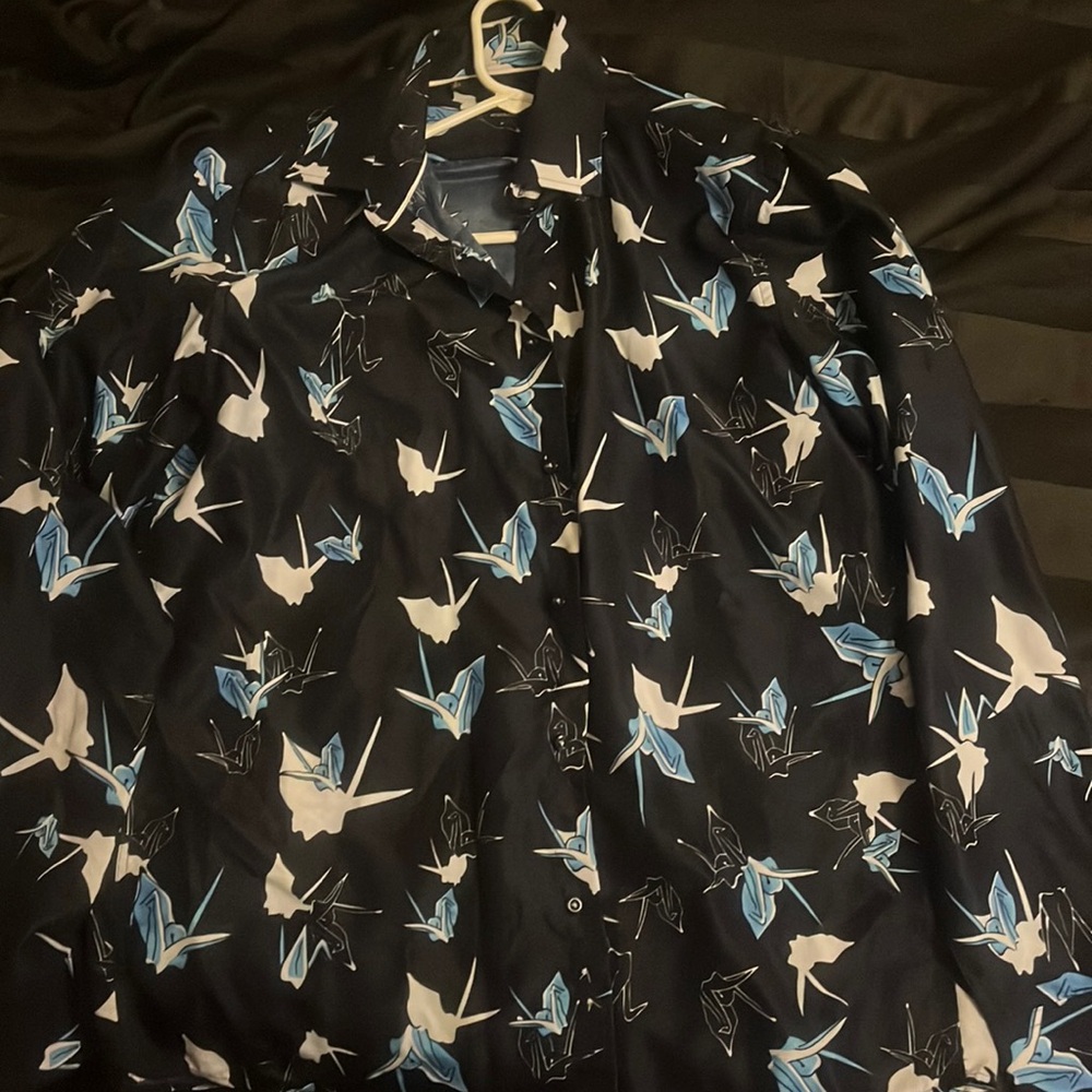 Blue and white button down dinner shirt